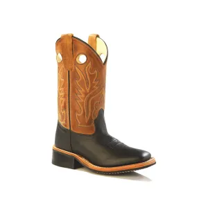 OLD WEST Children's Broad Square Toe Brown Foot/Dark Brown Shaft Leather Cowboy Boots
