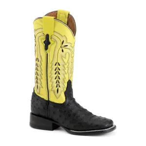 FERRINI Women's Colt Full Quill Ostrich S-Toe Black Boots (8019304)