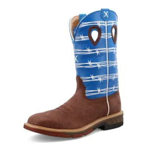 TWISTED X Mens Western Alloy Toe 12in With CellStretch Burgundy/Sky Blue Work Boot (MXBA001)