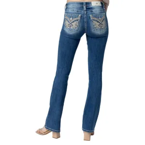 Miss Me Women's Warm Wings Light Blue Mid-Rise Bootcut Jeans with Faux Flap Pockets (M3080B60)