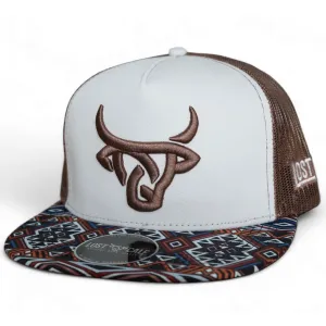 LOST CALF Dakota White/Brown Flat Cap (LCF00030)