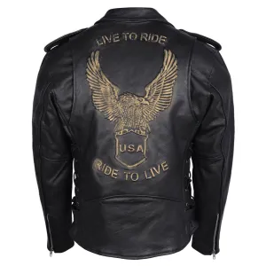 VANCE LEATHERS USA Men's Eagle Embossed Classic Biker Jacket