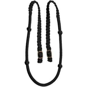 MUSTANG 3/4in x 7ft Cable Knotted Nylon Black Rein with Solid Brass Conway Buckles (8177-D)
