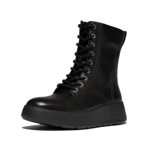 FITFLOP Women's F-Mode Stitch Warm Black Tumbled-Leather Lace-Up Ankle Boots (E1S-001)