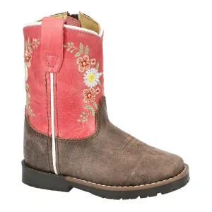 SMOKY MOUNTAIN BOOTS Girl's Autry Vintage Chocolate/Coral Leather Western Boots (3427T)
