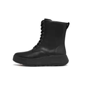 FITFLOP Women's F-Mode All Black Leather Lace-Up Flatform Ankle Boots (GM4-090)