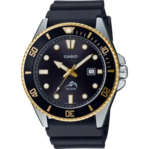CASIO Men's Diver Inspired Stainless Steel Black/Gold Quartz Watch with Resin Strap (MDV106G-1AV)