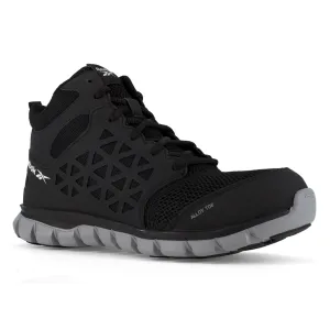 REEBOK Men's Sublite Cushion Alloy Toe Black Athletic Mid Cut Work Boots (RB4141)