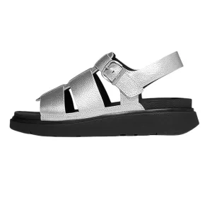 FITFLOP Women's GEN-FF Metallic Tumbled-Leather Silver Fisherman Sandals (A3U-011)