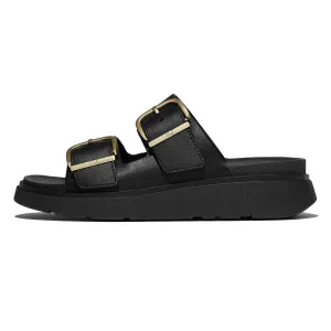 FITFLOP Women's GEN-FF Buckle Two-Bar Black Leather Slides (B1J-001)