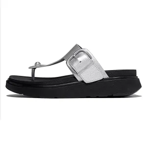 FITFLOP Women's GEN-FF Buckle Metallic Tumbled-Leather Silver Toe-Post Sandals (A2S-011)