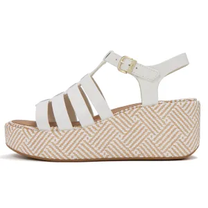 FITFLOP Women's Platfforms Graphic-Weave Leather Fisherman Urban White Sandals (A5M-194)