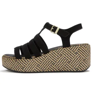 FITFLOP Women's Platfforms Graphic-Weave Suede Fisherman Black Sandals (A5O-001)