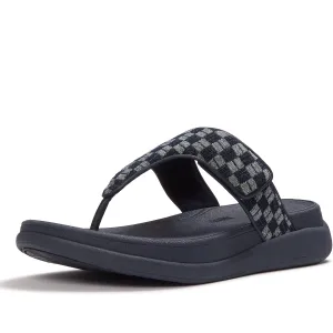 FITFLOP Women's F-Mode Go Adjustable Checkerboard-Denim Toe-Post Sandals (A1G)