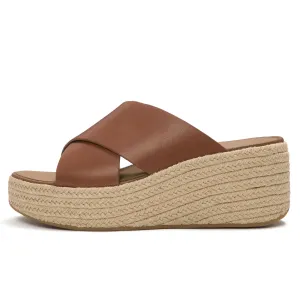 FITFLOP Women's Platfforms Espadrille Leather Wedge Cross Slides (A5K)