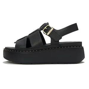 FITFLOP Women's GEN-FF Max Tumbled-Leather All Black Fisherman Sandals (A3J-090)