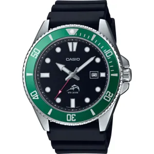 CASIO Men's Stainless Steel Black/Green Quartz Sport Watch w/ Resin Strap (MDV106B-1A3V)