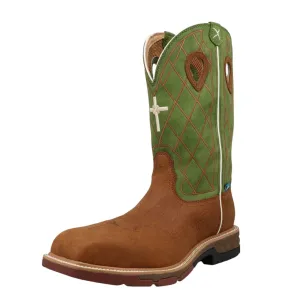 TWISTED X Men's 12" Western Work Caramel Cafe/Green Boots (MXBNW07)