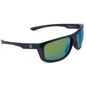OPTIC NERVE Unisex Cuda Matte Black Frame with Polarized Amber Lens Green Mirror Sunglasses (22820)