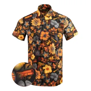 RETRO RIFLE Men's Tropical Fields Gray/Orange Button Down Shirt (85153101)