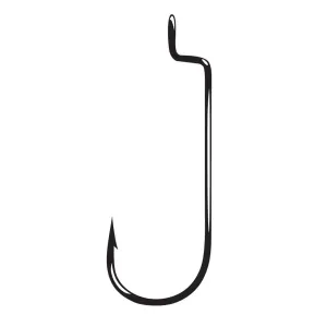 GAMAKATSU Worm Offset Shank Round Bend NS Black Hooks, 25-Pack