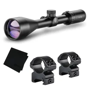 HAWKE Vantage 4-12x50 30/30 Duplex Reticle Riflescope w/ Match Mount 1in Medium Weaver Scope Rings and GRITR Microfibre (14150+22113+GRIT-MF)