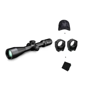 VORTEX Strike Eagle FFP 5-25x56 EBR-7C MRAD Reticle Riflescope with Precision Matched 34mm Scope Rings and Logo Black Camo Hat and Microfiber Cleaning Cloth (SE-52504+PMR-34-145+121-53-BCA+MF)
