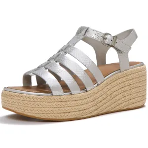 FITFLOP Women's Platfform Metallic Espadrille Fisherman Silver Sandals (A9R-011)