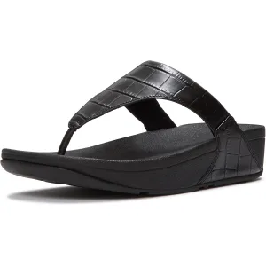 FITFLOP Women's Lulu Crocodile Toe-Post All Black Sandals (A9S-090)