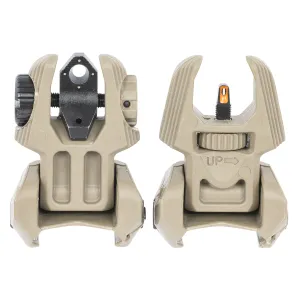 Meprolight Self-Illuminated 4 Dot Flip Up Iron Sights - Green Tritium with Orange Outline Front and Green Rear - FDE