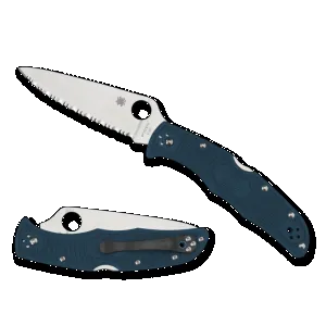 Spyderco Endura 4 3.8" Folding Knife Seratted  - Satin Blue Grip