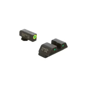 AmeriGlo Trooper Glock 17/19/26/45 Gen 5 Sight Set - Green Tritium LumiLime Outline Front - Green Tritium Black Serrated Rear