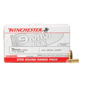 Winchester USA White Box 9mm 115gr FMJ Ammo - Box of 200