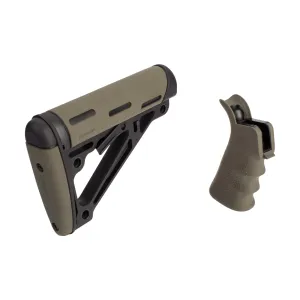 Hogue AR15 Kit Finger Groove Beavertail Grip & OverMolded Collapsible Buttstock Fits Military Buffer Tube in OD Green
