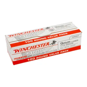 Winchester USA White Box 9mm 115gr FMJ Ammo - Box of 100