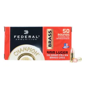 Federal Champion 9mm 115gr Full Metal Jacket Ammo - Box of 50