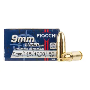 Fiocchi 9mm Luger 115gr Full Metal Jacket Ammo - Box of 50