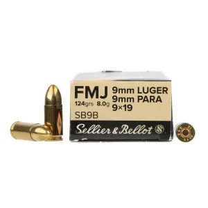 Sellier & Bellot 9mm Luger 124gr FMJ Ammo - Box of 50
