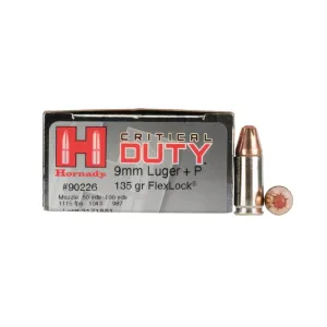 Hornady Critical Duty 9mm +P 135gr FlexLock - Box of 25
