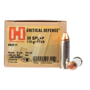 Hornady Critical Defense 38 Special +P 110gr FTX - Box of 25