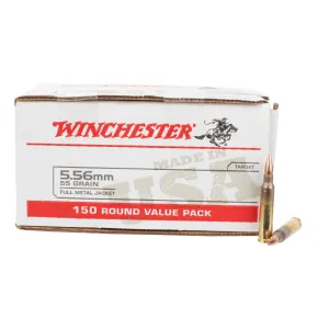 Winchester USA 5.56 NATO 55gr Full Metal Jacket Ammo - Box of 150