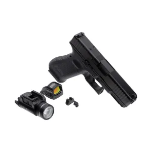 GLOCK Blue Label G45 MOS 9mm Pistol - Black Holosun HS507C X2-LEM Miniature Reflex Sight with Red Circle Dot and Solar Panel LAW ENFORCEMENT ONLY AmeriGlo Glock MOS Suppressor Height Sights For Glock MOS Models Streamlight TLR-1 HL Tactical Weapon Light - 1000 Lumens - Black