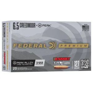Federal Premium 6.5 Creedmoor +Peak 127gr Barnes LRX - Box of 20