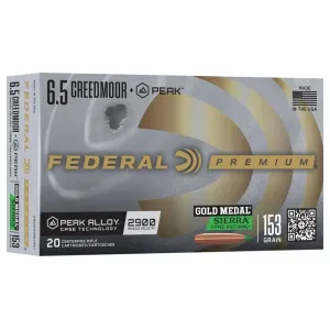 Federal Premium Gold Medal 6.5 Creedmoor +Peak 153gr Sierra Tipped MatchKing - Box of 20