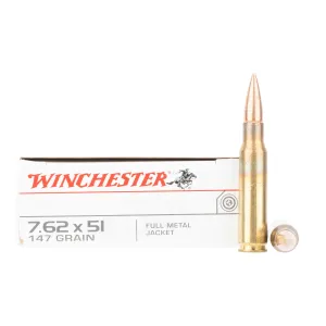 Winchester 7.62x51mm NATO 147gr Full Metal Jacket Ammo - Box of 20