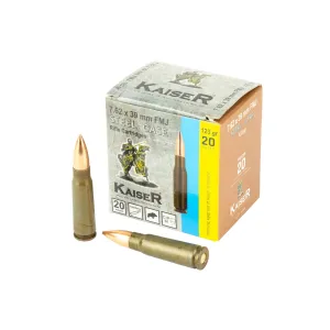 Kaiser Steel Case 7.62x39 123gr FMJ Ammo - Box of 20