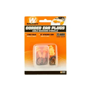 Walkers Corded Ear Plugs NRR 25dB - 2 Pack