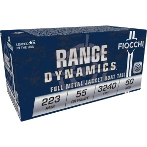 Fiocchi Range Dynamics 223 Rem 55gr FMJBT Ammo - Box of 20