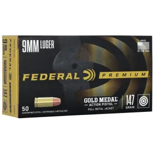 Federal Gold Medal 9mm 147gr FMJ Ammo - Box of 20