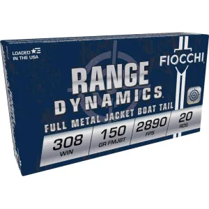 Fiocchi Range Dynamics 308 Win 150gr FMJBT Ammo - Box of 20